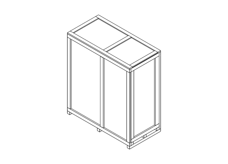 Caja alta de madera ensamblada sobre una tarima reforzada. Embalaje integral de fabricantes de tarimas de madera.