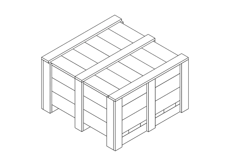 Dibujo de caja de madera sólida cerrada para embalaje. Producto resistente creado por fabricantes de tarimas de madera.