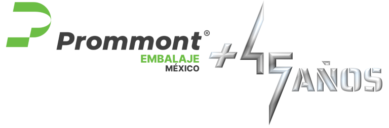 Prommont: más de 45 años de experiencia Logo de Prommont, con el texto "Embalaje México" y "Más de 45 años" de experiencia.